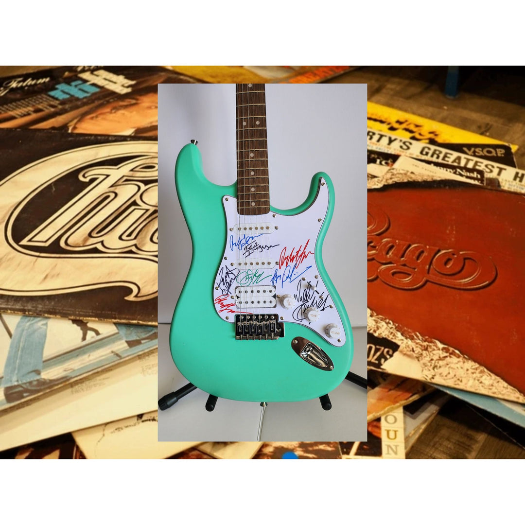 Chicago Peter Cetara, Robert Lamm, Lee Loughnane, Danny Seraphine, Terry Kath, Walt Parazaider & Jimmy Pankow Fender electric guitar signed