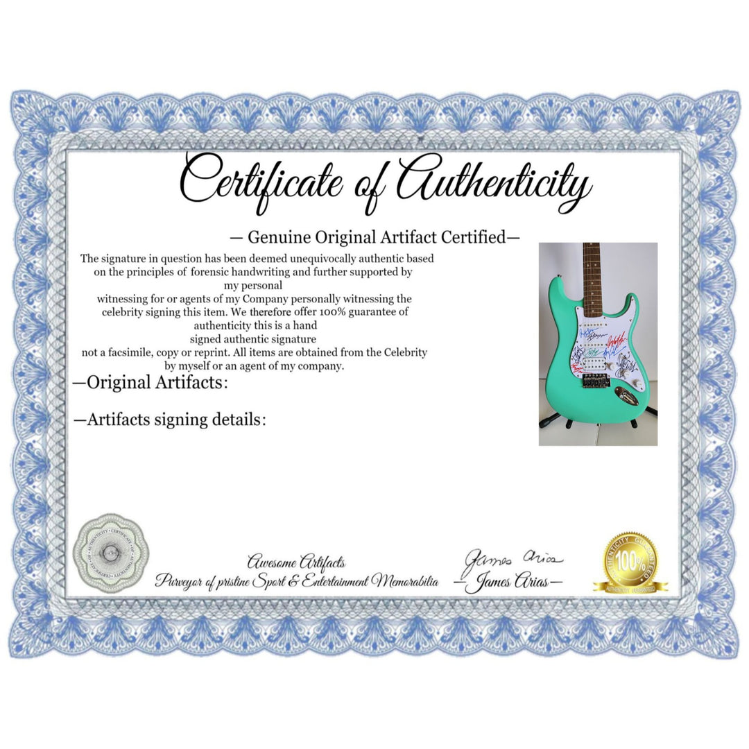 Chicago Peter Cetara, Robert Lamm, Lee Loughnane, Danny Seraphine, Terry Kath, Walt Parazaider & Jimmy Pankow Fender electric guitar signed