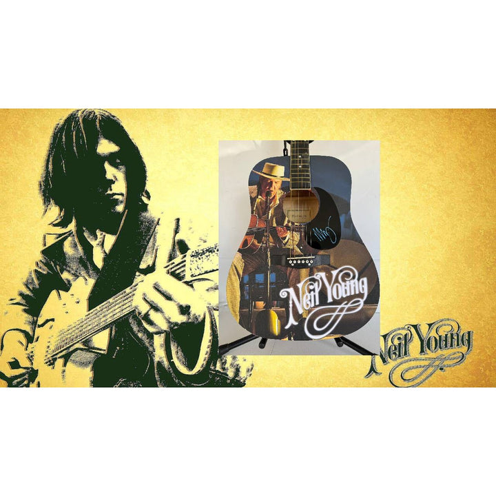 Neil Young  full size one of a kind acoustic guitar signed with proof.