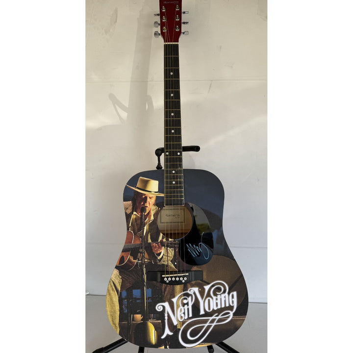 Neil Young  full size one of a kind acoustic guitar signed with proof.