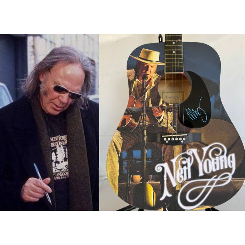 Neil Young  full size one of a kind acoustic guitar signed with proof.