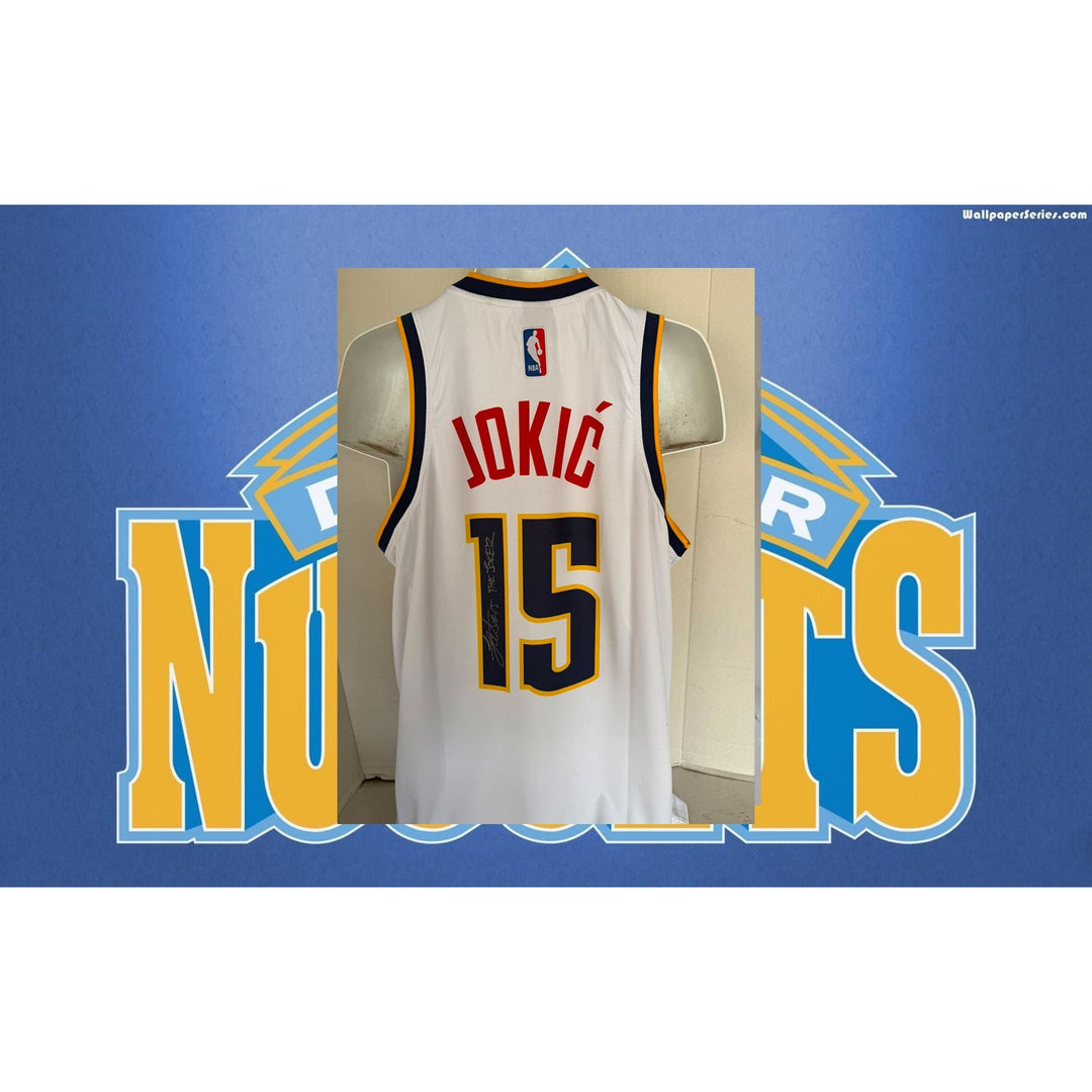 Nikola jokic game model jersey signed with proof.