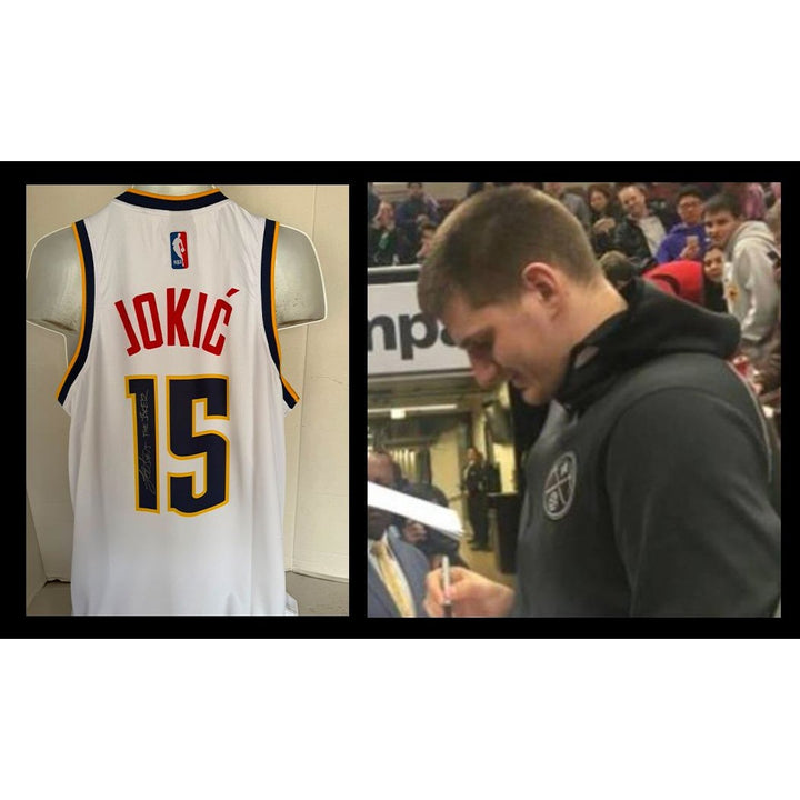 Nikola jokic game model jersey signed with proof.