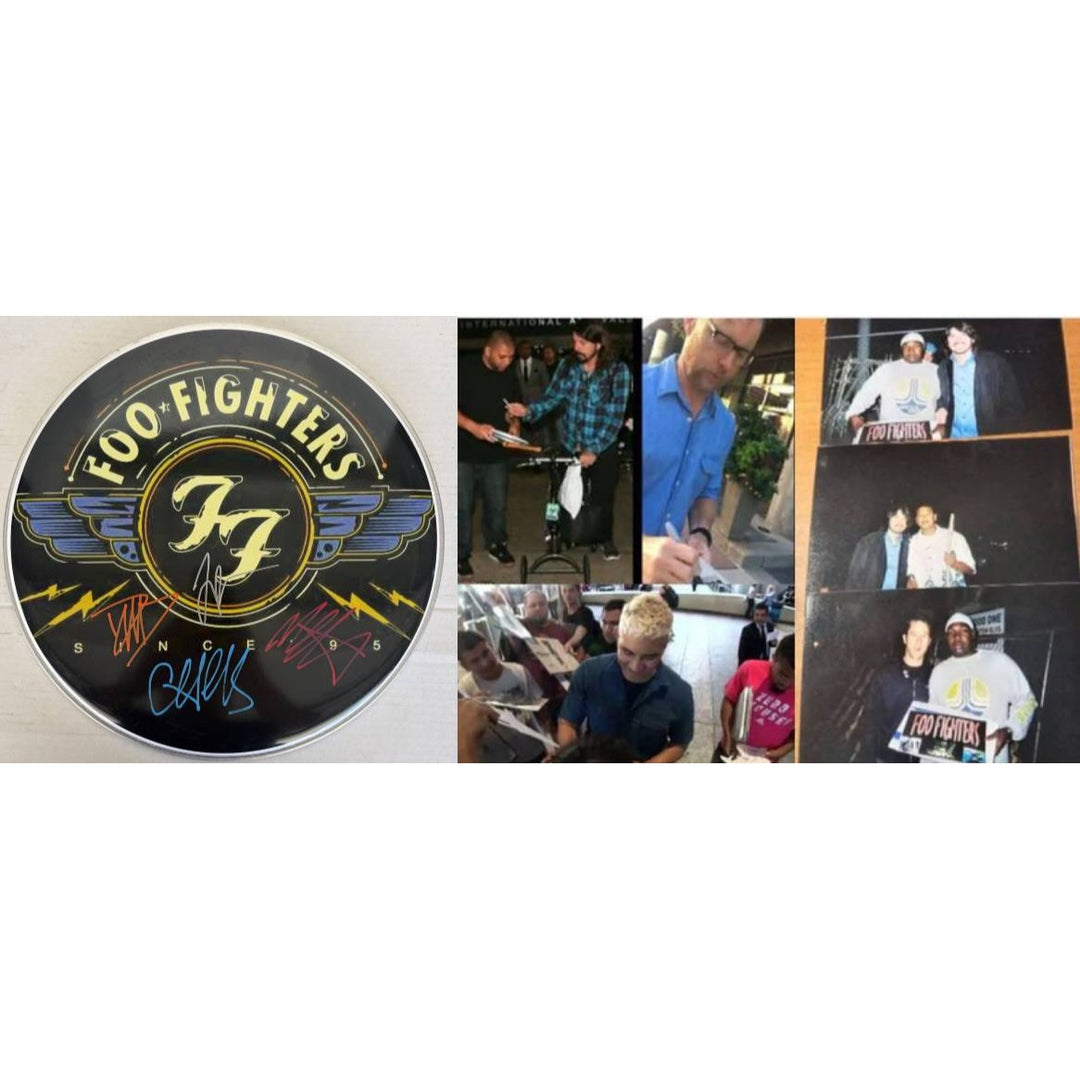 David Grohl Taylor Hawkins Foo Fighters drumhead signed with proof.