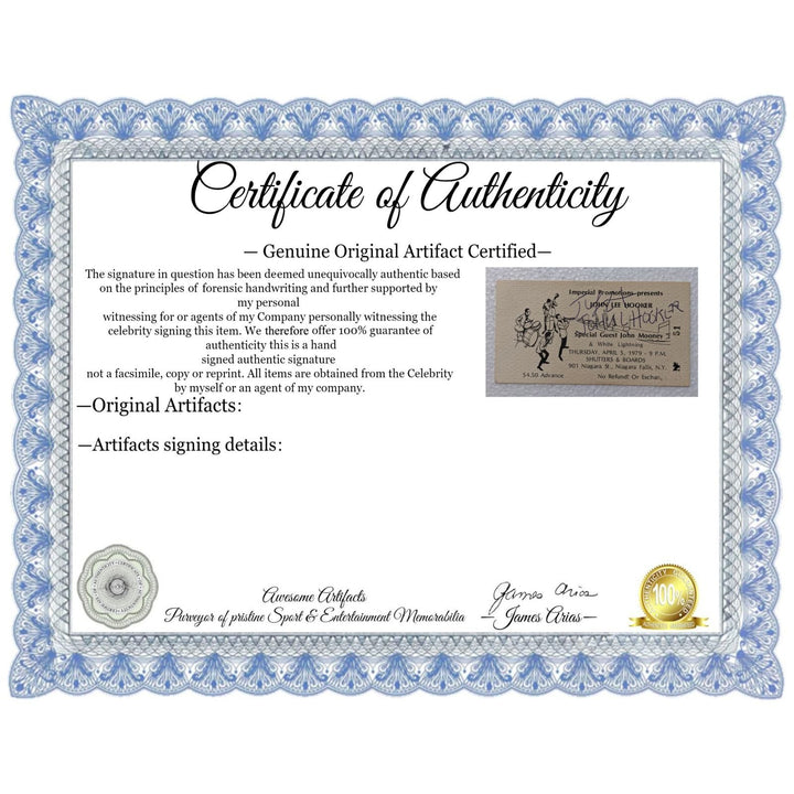 John Lee Hooker original concert ticket signed