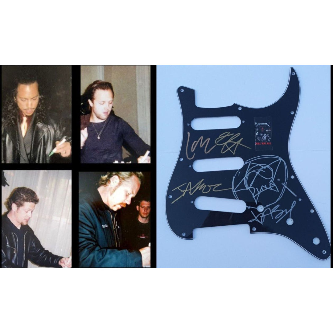 Metallica  James Hetfield, Kirk Hammett, Lars Ulrich, Jason Newsted Metallica guitar pickguard signed with proof