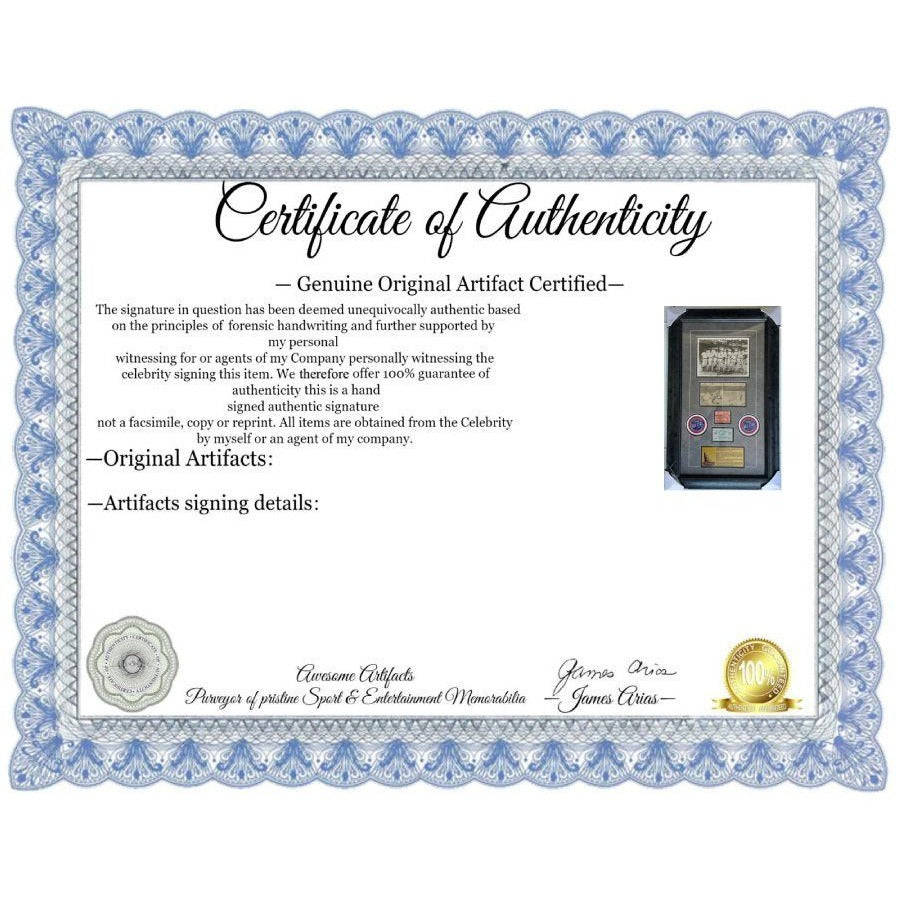 Lou Gehrig, Joe Cronin, Bill Dickey, Joe Dimaggio,  Charles Gehringer, & Jimmie Foxx signed 8x10 photo with season pass signed