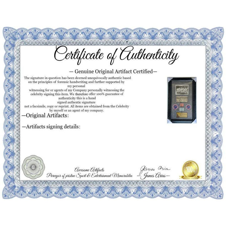 Lou Gehrig, Joe Cronin, Bill Dickey, Joe Dimaggio,  Charles Gehringer, & Jimmie Foxx signed 8x10 photo with season pass signed