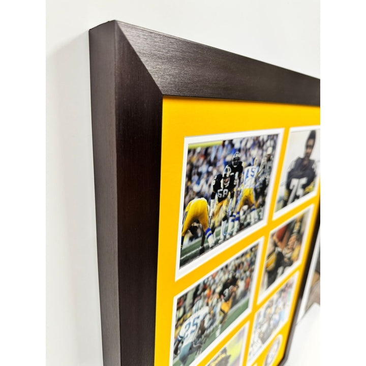 Pittsburgh Steelers Hall of Famers, Chuck Noll, Terry Bradshaw, Franco Harris, Lynn Swann, 5x7 photos with Museum quality frame signed