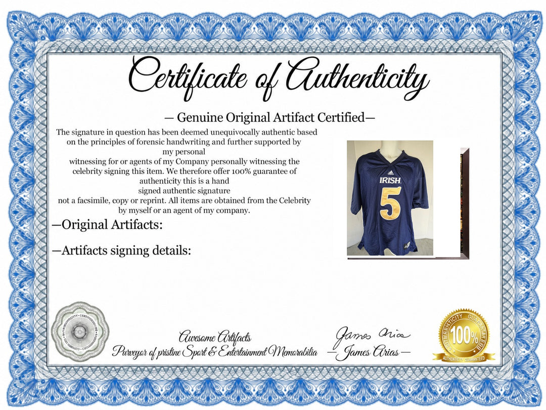 Certificate of Authenticity - Manti Te'o Notre Dame team signed jersey set 1