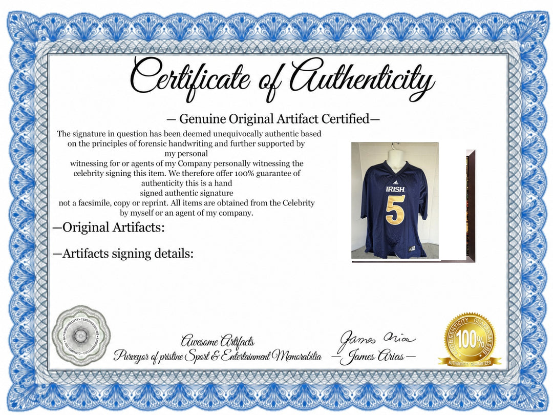 Certificate of Authenticity - Manti Te'o Notre Dame team signed jersey set 2