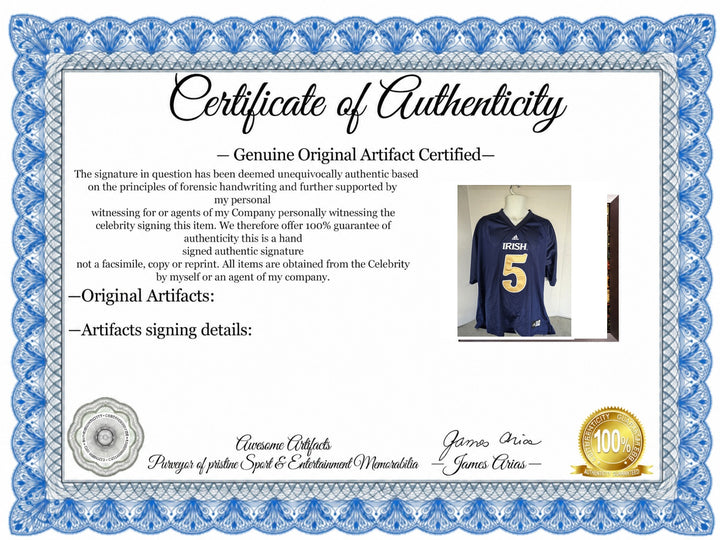 Certificate of Authenticity - Manti Te'o Notre Dame team signed jersey set 2