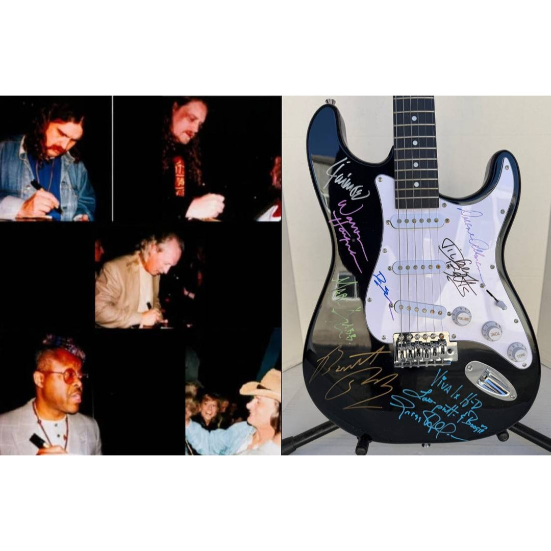 The Allman Brothers Duane Allman Greg Allman Butch Trucks Dickey Betts Warren Haynes Johanny Johanson stratocaster electric guitar signed.