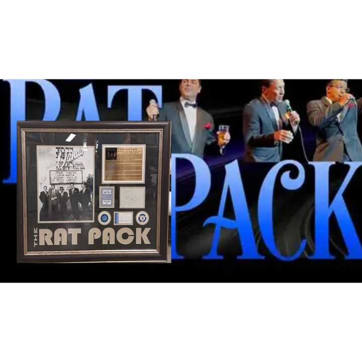 Frank Sinatra, Dean Martin, Sammy Davis Jr., Peter Lawford, Joey Bishop signed and framed