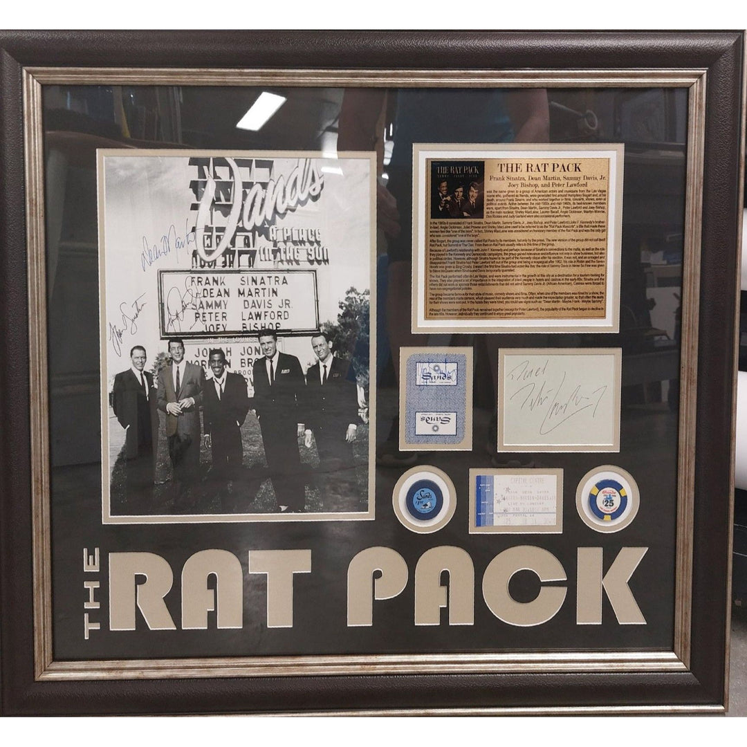 Frank Sinatra, Dean Martin, Sammy Davis Jr., Peter Lawford, Joey Bishop signed and framed