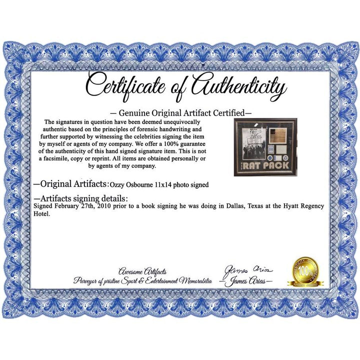 Frank Sinatra, Dean Martin, Sammy Davis Jr., Peter Lawford, Joey Bishop signed and framed