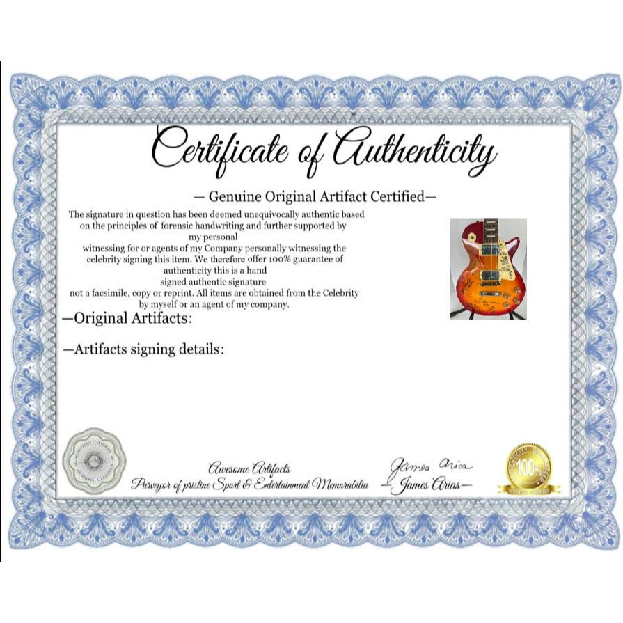 ACDC Angus Young, Malcolm Young, Phil Rudd, Brian Johnston, Cliff Williams les paul electric guitar signed with proof