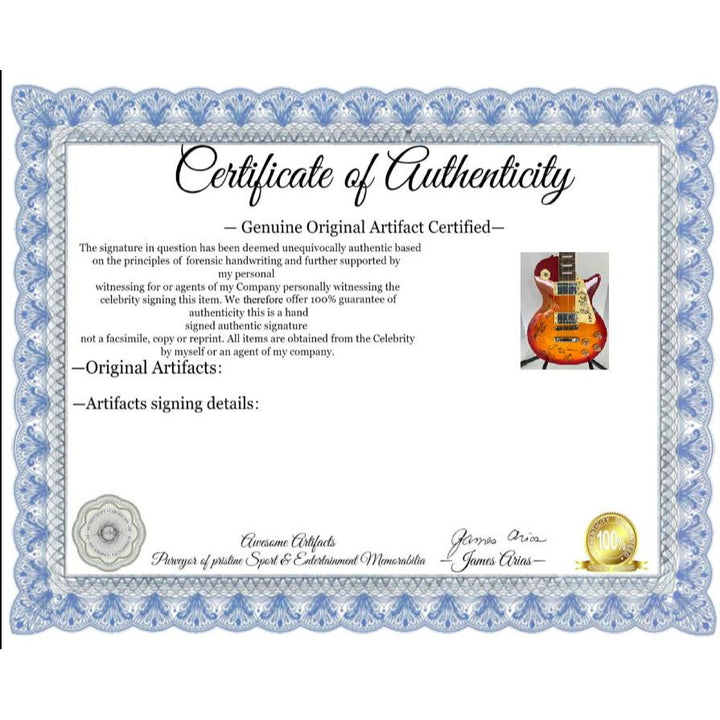 ACDC Angus Young, Malcolm Young, Phil Rudd, Brian Johnston, Cliff Williams les paul electric guitar signed with proof