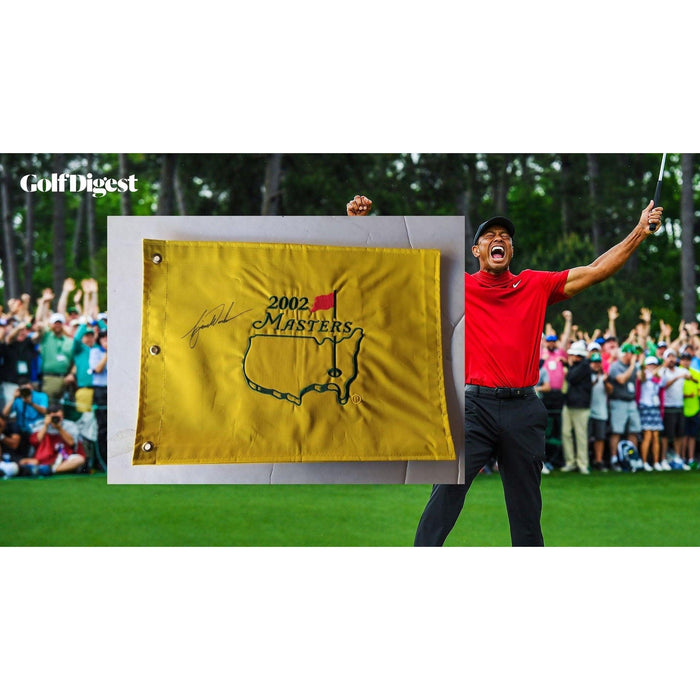 Tiger Woods 2002 Masters embroidered flag signed with proof