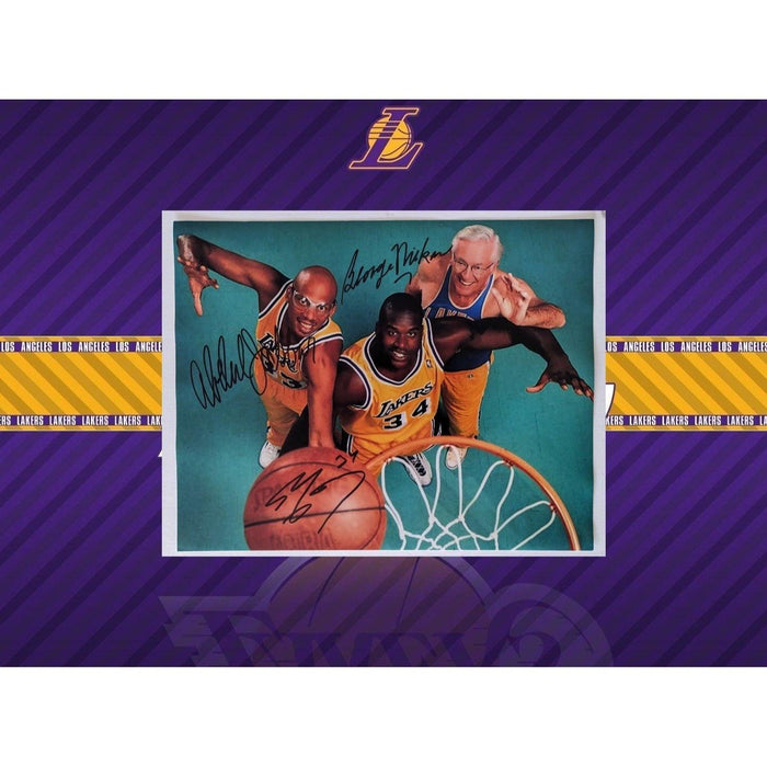 Los Angeles Lakers George Mikan (Minnesota) Kareem Abdul Jabbar,.Shaquille O'Neal 11x14 photo signed with proof