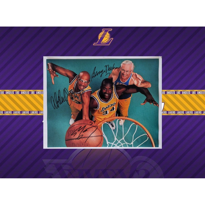 Los Angeles Lakers George Mikan (Minnesota) Kareem Abdul Jabbar,.Shaquille O'Neal 11x14 photo signed with proof