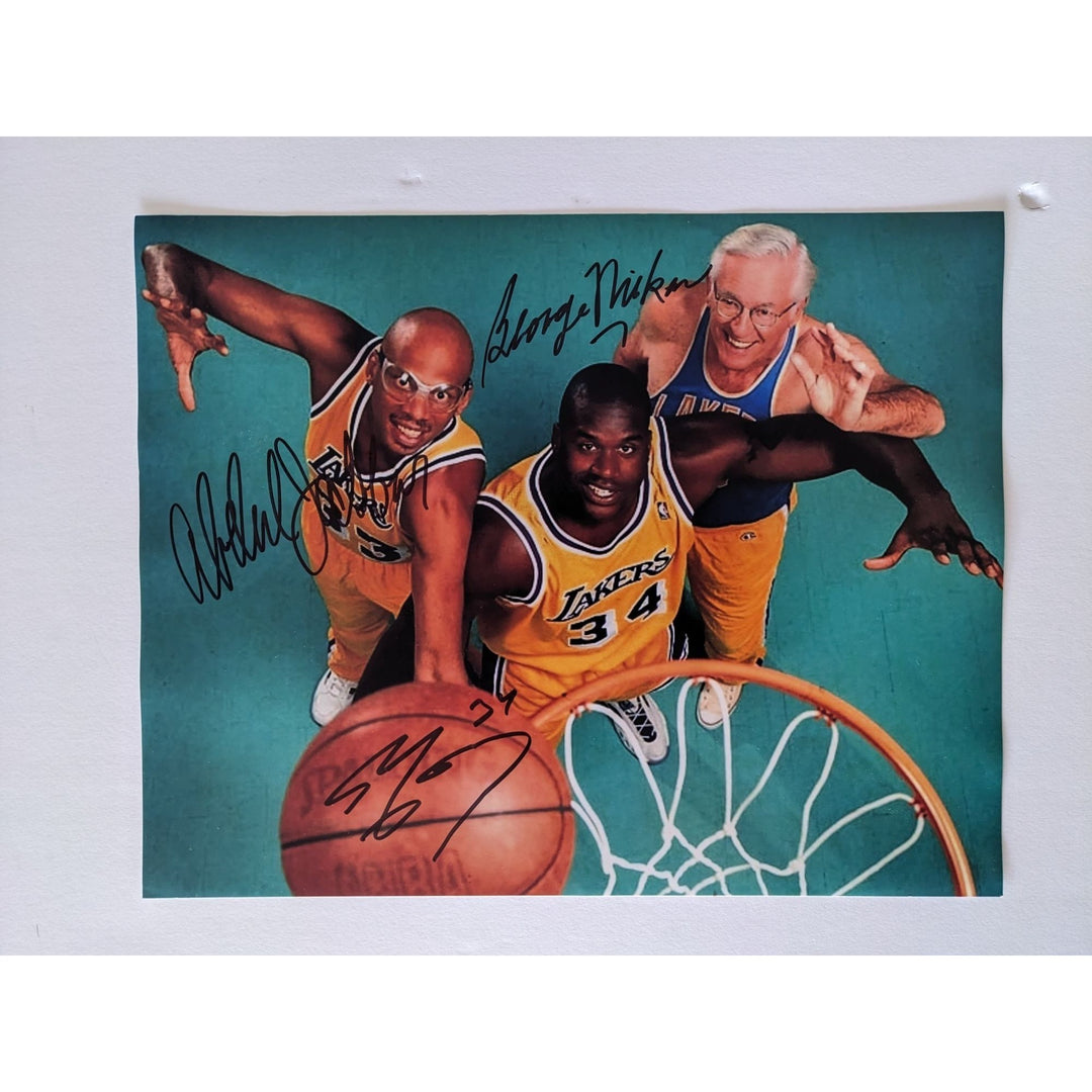 Los Angeles Lakers George Mikan (Minnesota) Kareem Abdul Jabbar,.Shaquille O'Neal 11x14 photo signed with proof