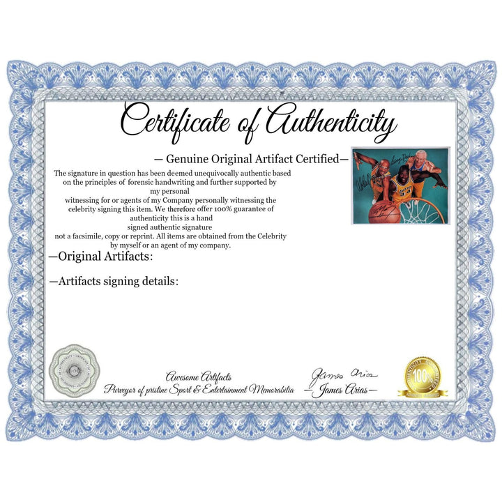 Los Angeles Lakers George Mikan (Minnesota) Kareem Abdul Jabbar,.Shaquille O'Neal 11x14 photo signed with proof