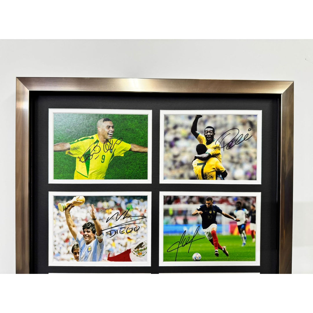 Lionel Messi Diego Maradona Pele Kylian Mbappe Ronaldo World Cup All-Time Greats 5x7 photos in museum quality frame 22x28 signed with proof