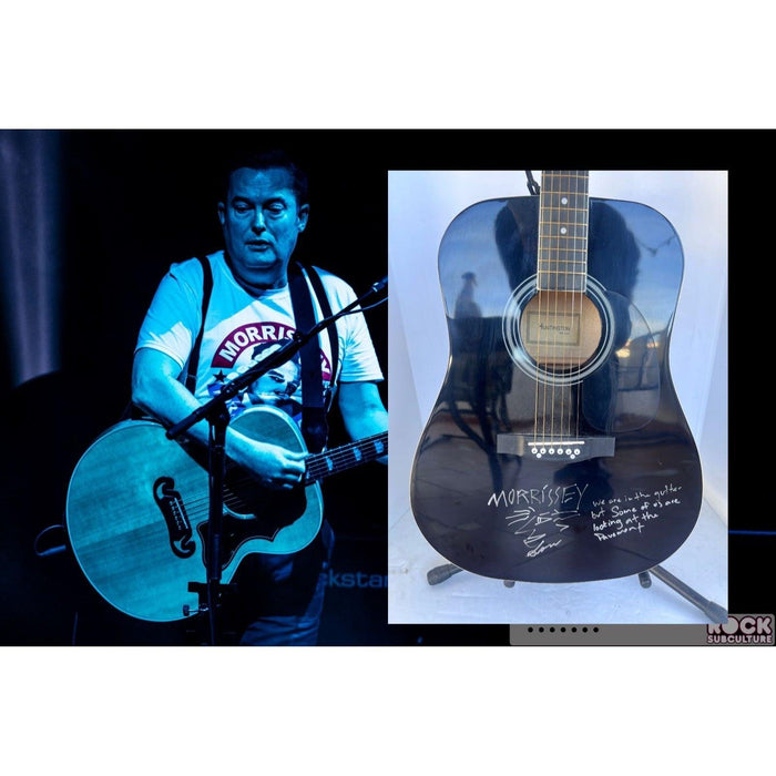 Patrick Morrisey lead singer the Smiths full size acoustic guitar signed with inscription & sketch with signing proof