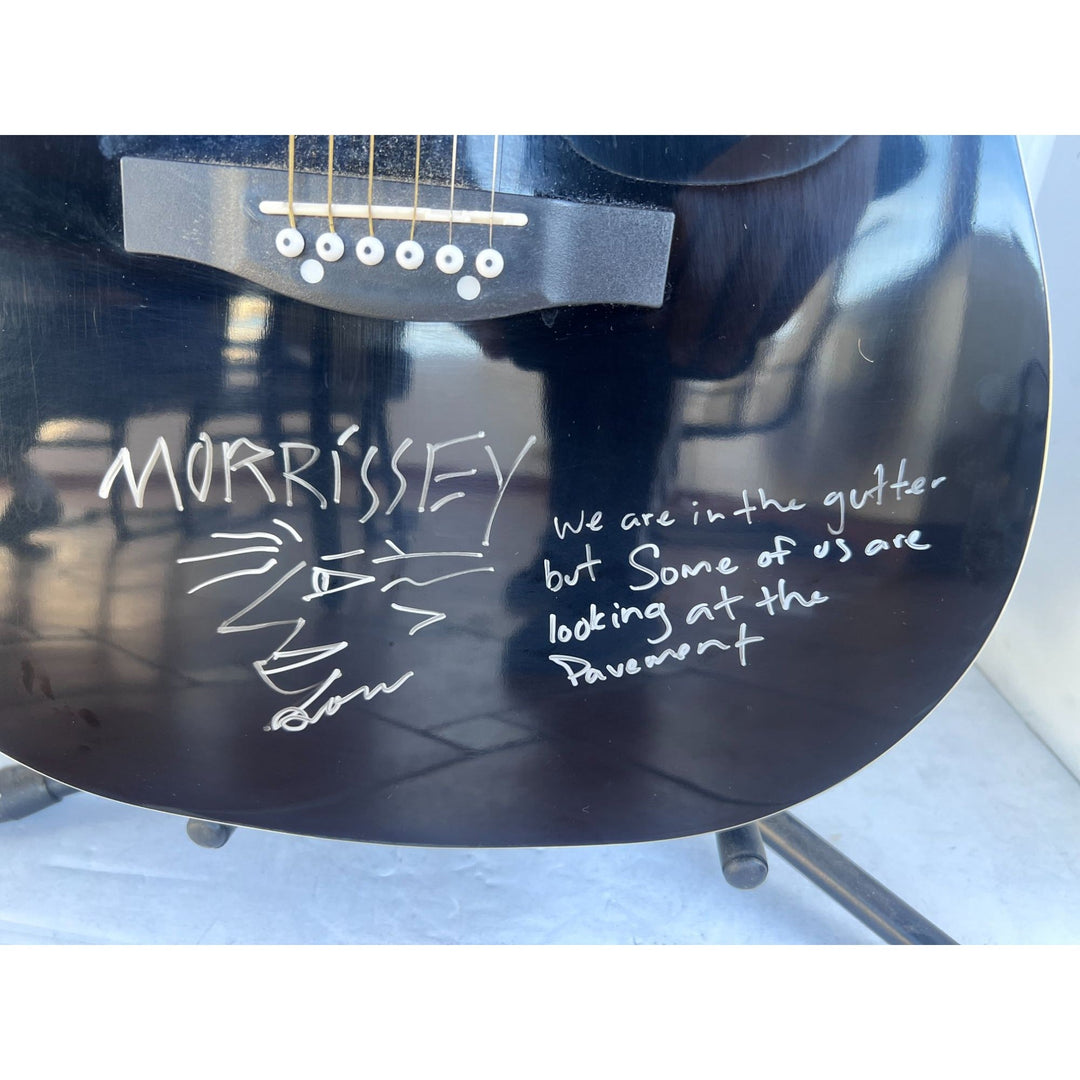 Patrick Morrisey lead singer the Smiths full size acoustic guitar signed with inscription & sketch with signing proof Awesome Artifacts