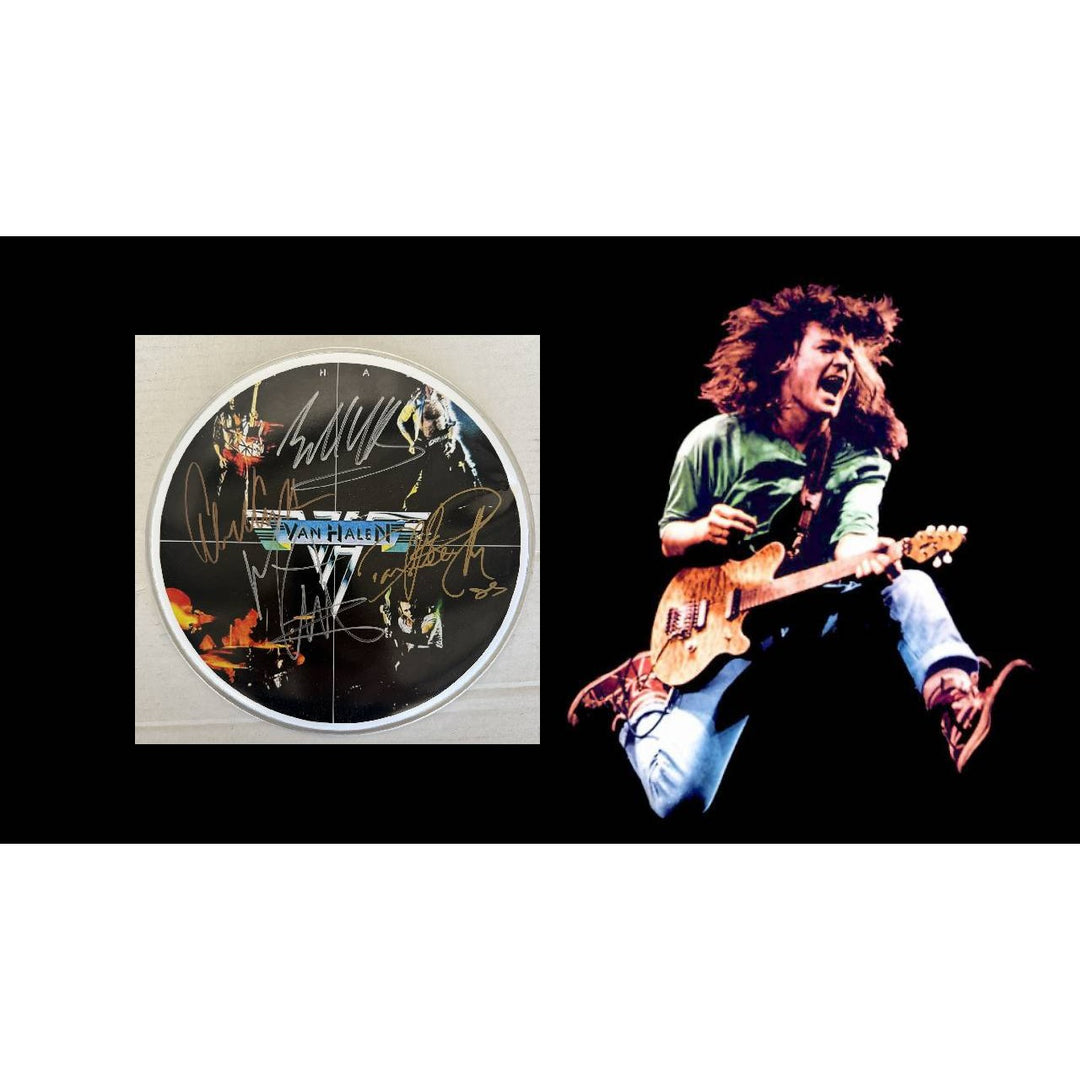 Van Halen David Lee Roth Eddie & Alex Van Halen MIchael Anthony drumhead signed with proof.