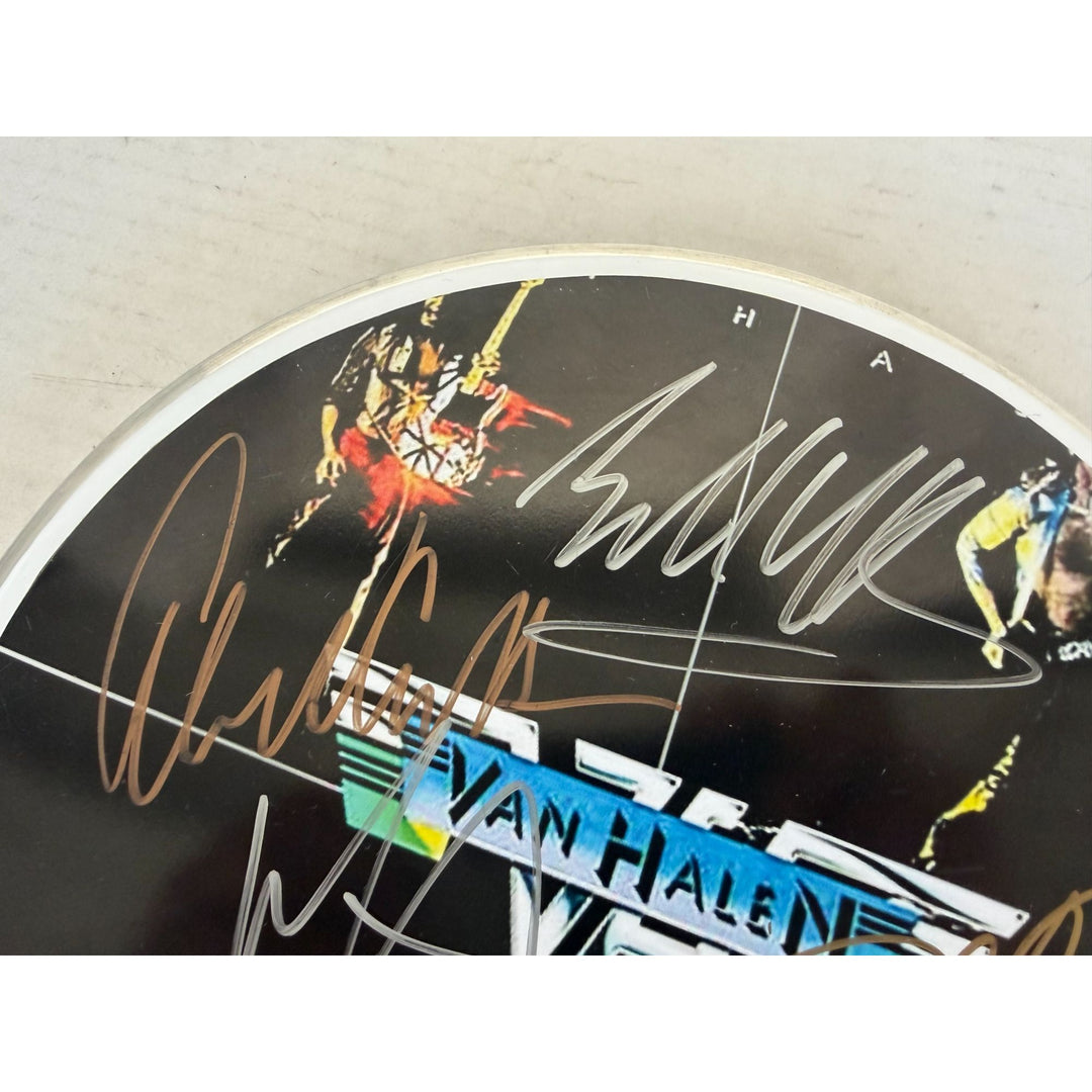 Van Halen David Lee Roth Eddie & Alex Van Halen MIchael Anthony drumhead signed with proof.