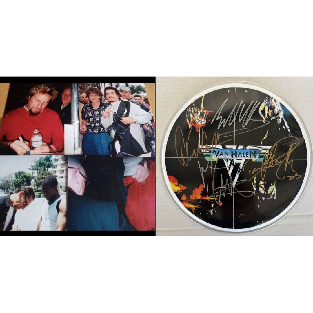 Van Halen David Lee Roth Eddie & Alex Van Halen MIchael Anthony drumhead signed with proof.