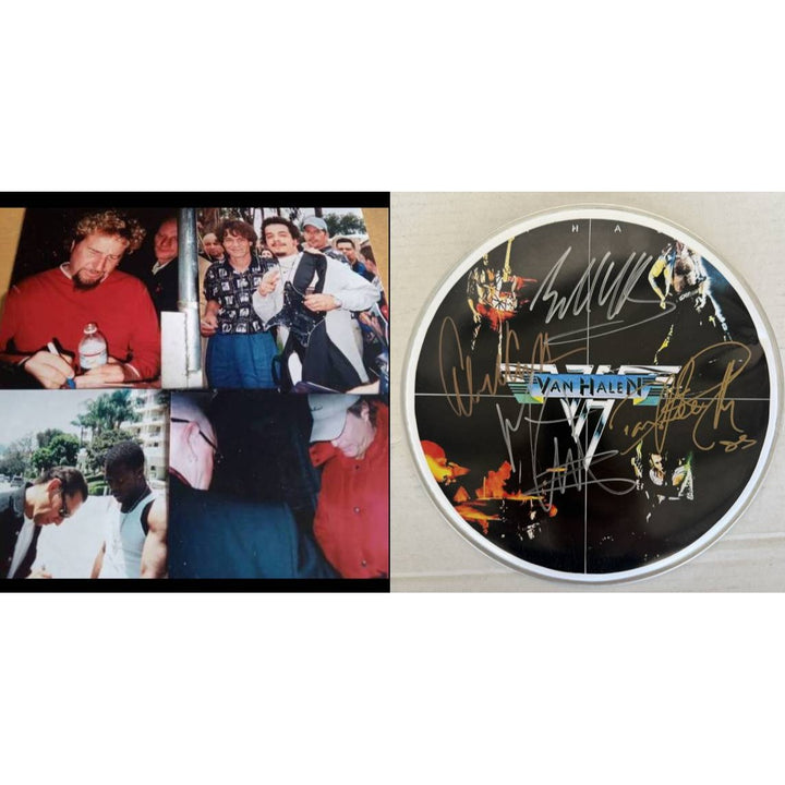 Van Halen David Lee Roth Eddie & Alex Van Halen MIchael Anthony drumhead signed with proof.