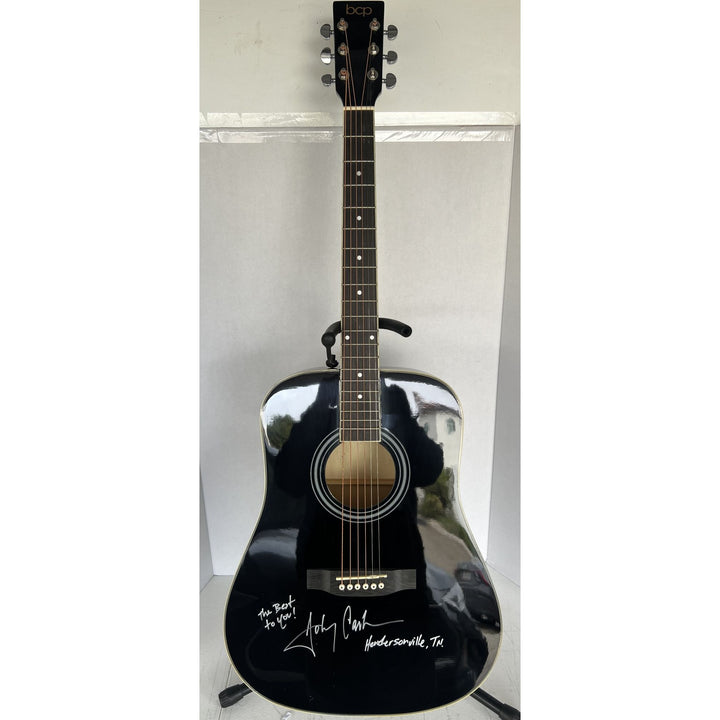Johnny Cash full size acoustic guitar signed with inscription & proof