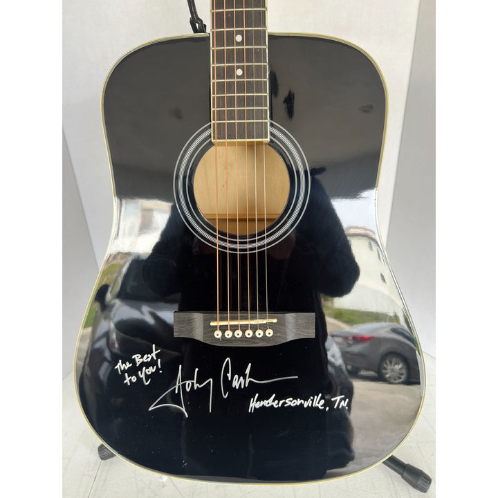 Johnny Cash full size acoustic guitar signed with inscription & proof