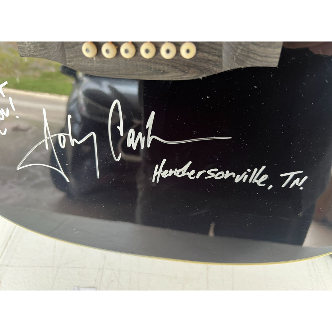 Johnny Cash full size acoustic guitar signed with inscription & proof