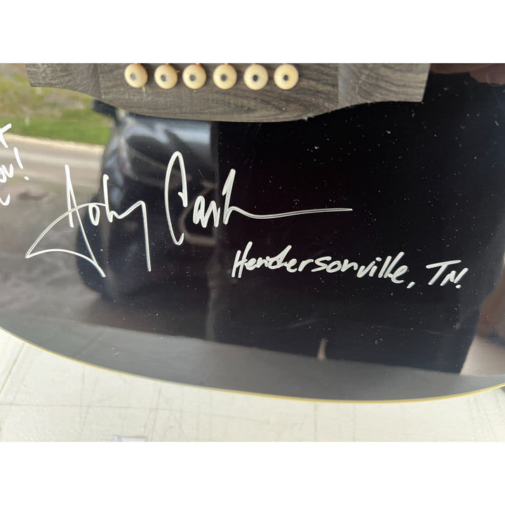 Johnny Cash full size acoustic guitar signed with inscription & proof
