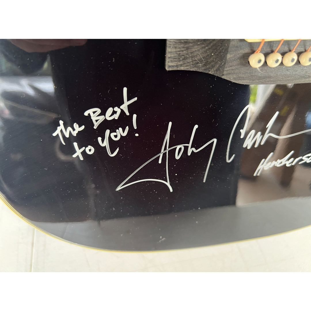 Johnny Cash full size acoustic guitar signed with inscription & proof