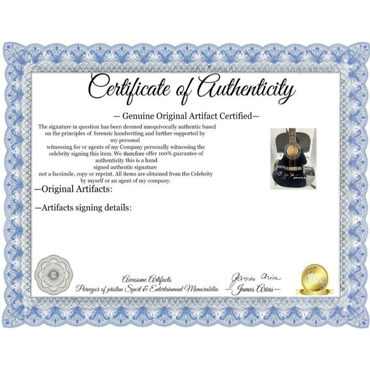 Johnny Cash full size acoustic guitar signed with inscription & proof