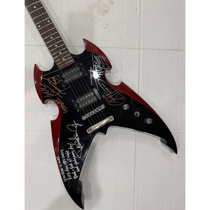 KISS Paul Stanley Gene Simmons Ace Frehley & Peter Criss Silvertone Apocalypse Electric Guitar signed with proof and lyric inscription