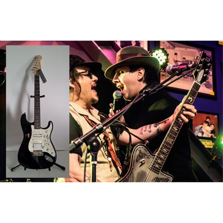Johnny Depp signed with self sketch and Brian Hugh Warner "Marilyn Manson" signed with inscription with proof