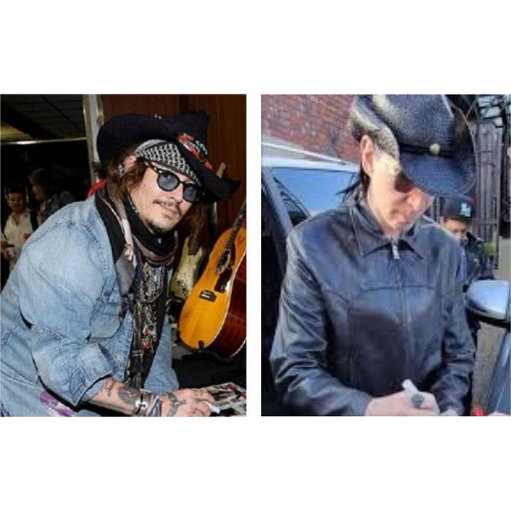 Johnny Depp signed with self sketch and Brian Hugh Warner "Marilyn Manson" signed with inscription with proof