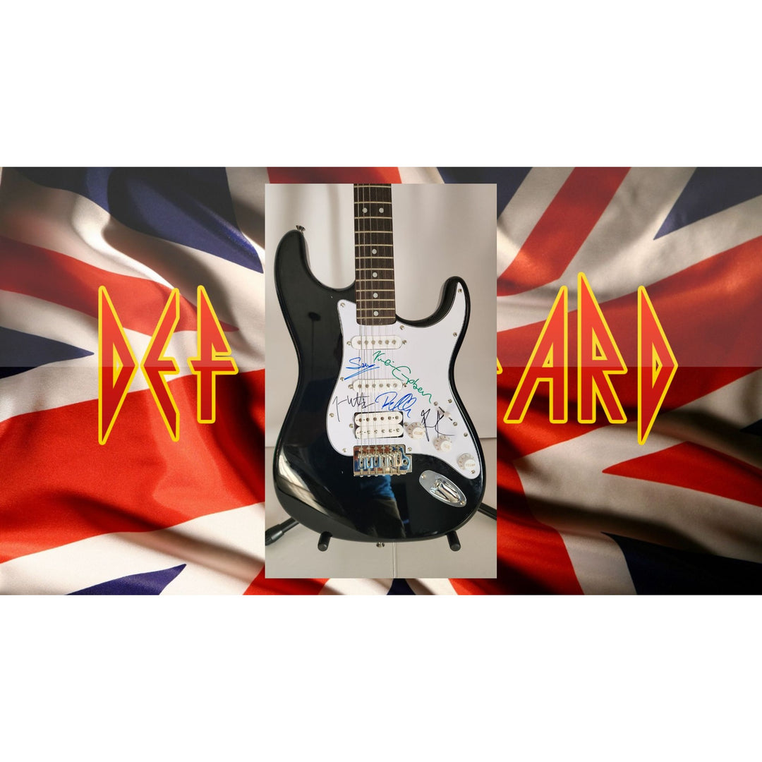 Phil Collen, Vivian Campbell, Joe Elliott, Rick Savage, Rick Allen, Def Leppard Fender Stratocaster electric guitar signed with proof