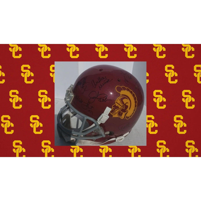 USC Trojans Schutt pro model helmet all time great Lynn Swan Marcus Allen Ronnie Lott Junior Seau helmet signed with proof