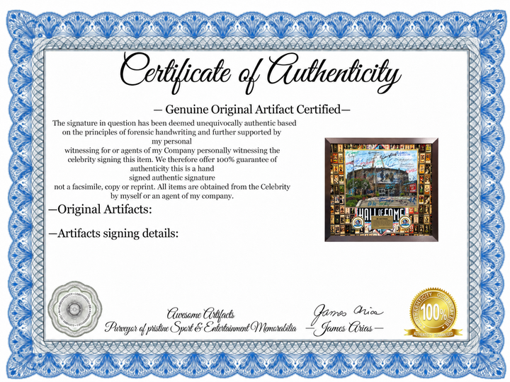 Certificate of authenticity for NFL Hall of Fame framed signed photo