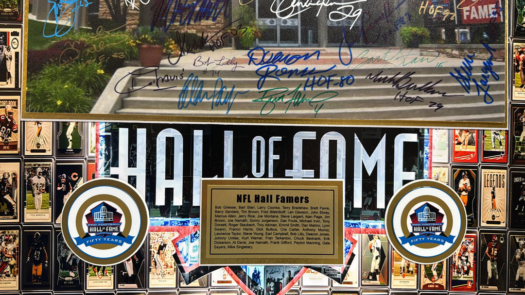 NFL Hall of Fame framed memorabilia detail