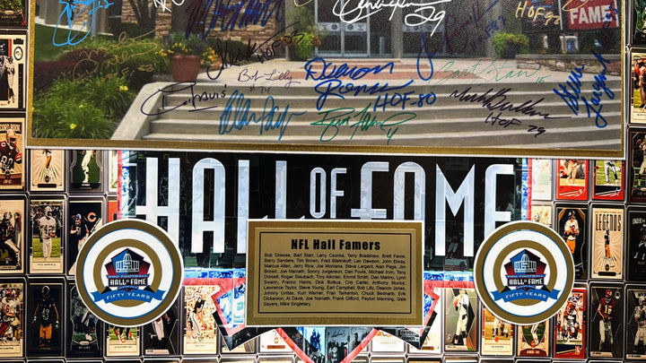 NFL Hall of Fame framed memorabilia detail