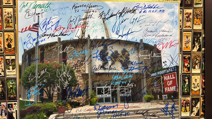 Close-up of NFL Hall of Fame signatures