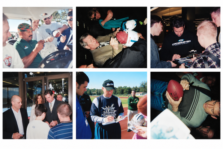 Six signing proof photos collage for NFL Hall of Fame framed memorabilia